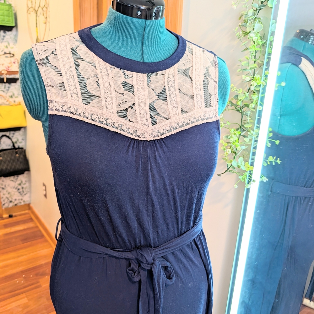 Monteau Navy and Cream Maxi Dress